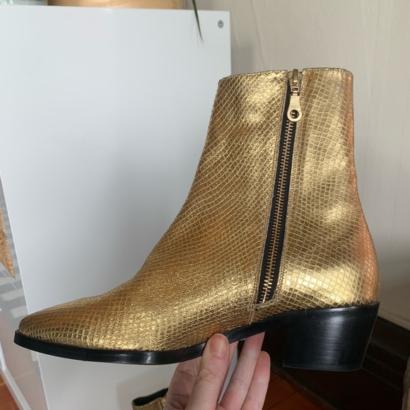 Modern Vice Snakeskin Embossed Gold Leather Boots - Picture 3 of 3